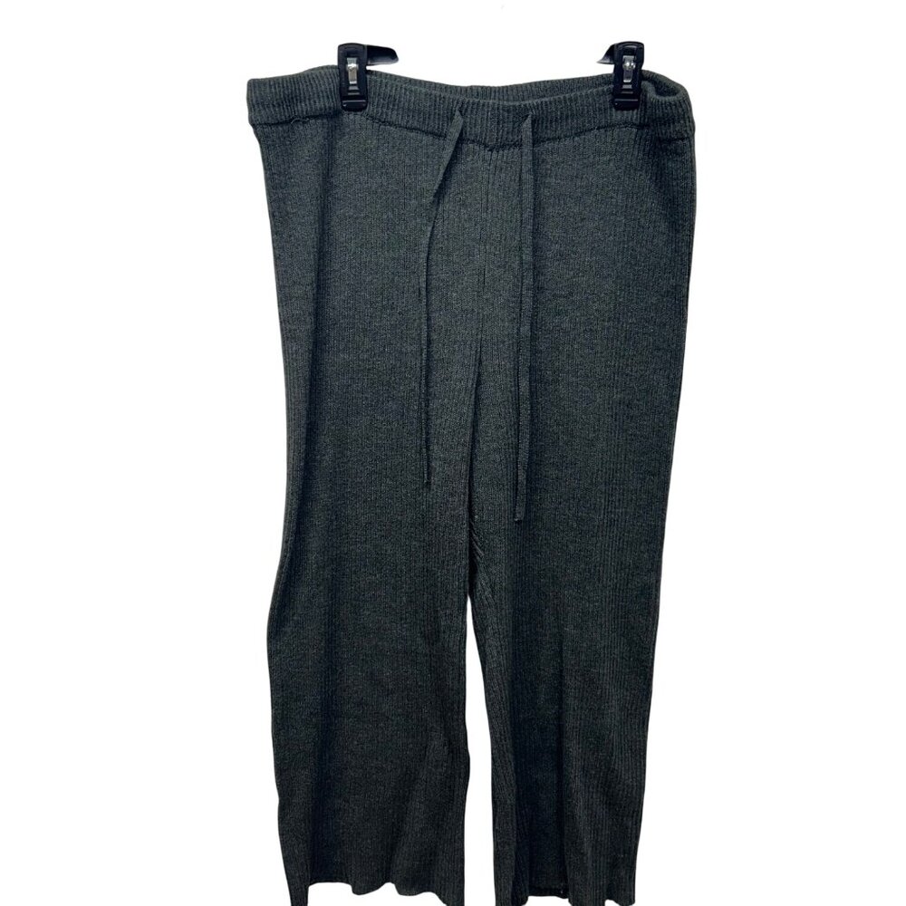 Eloquii Gray Ribbed Knit Wide-Leg Pants With Drawstring Waist 22/24